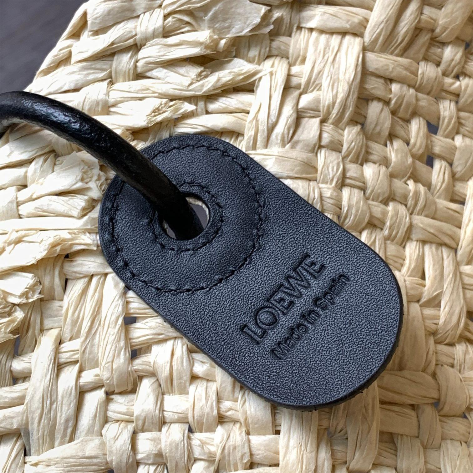 LOEWE-Large size Iraka palm fiber and cowhide Anagram Basket handbag