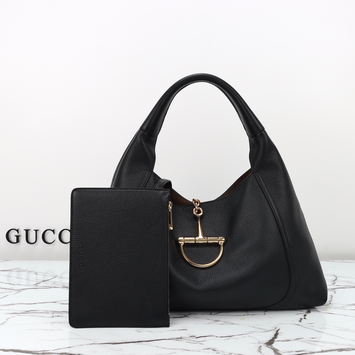 Gucci- Softbit series semi horseneck buckle leather bag