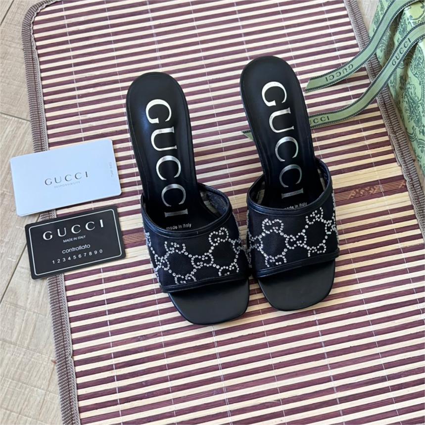 Gucci-Mesh Rhinestone Heeled Sandals