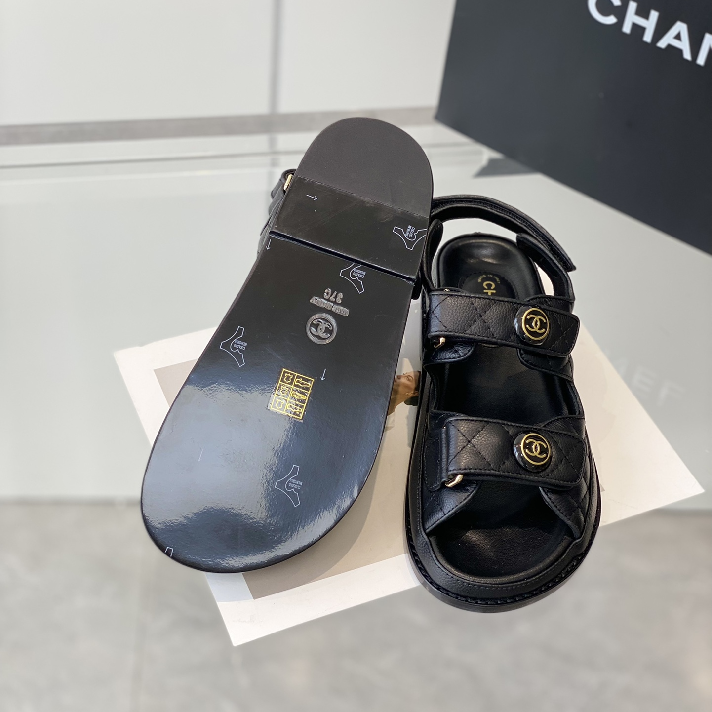 Chanel-Black Flat Beach Sandals
