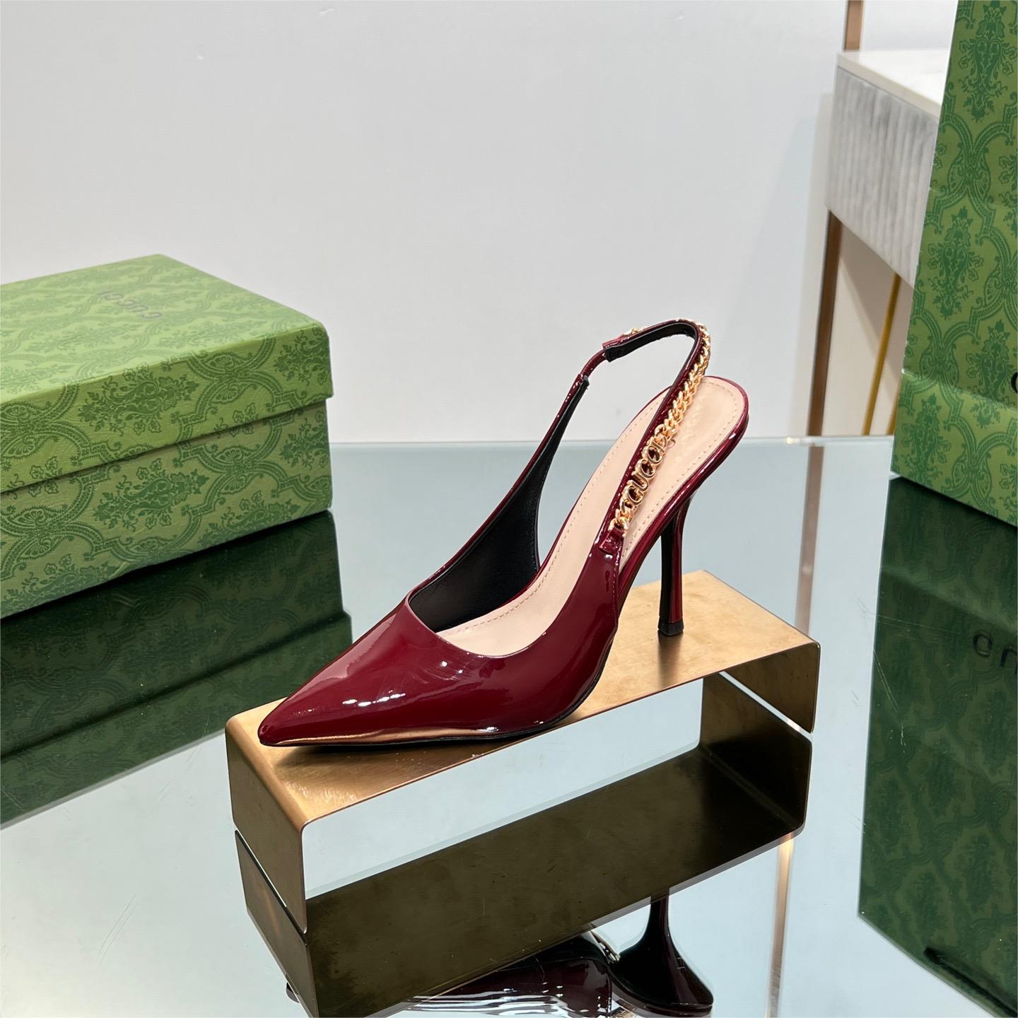 Gucci-letter buckle l o g o chain high-heeled sandals