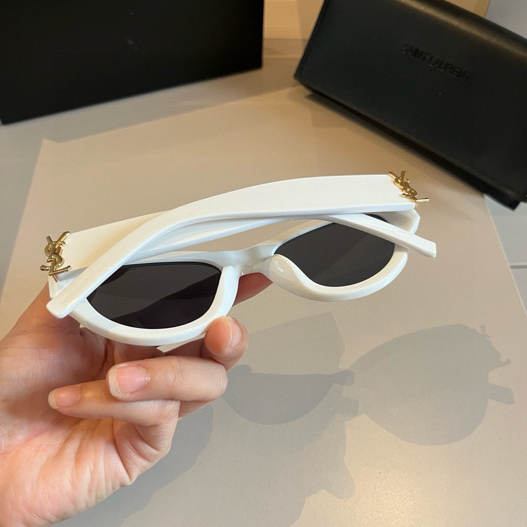 YSL-SLM94 white gold side logo cat eye sunglasses