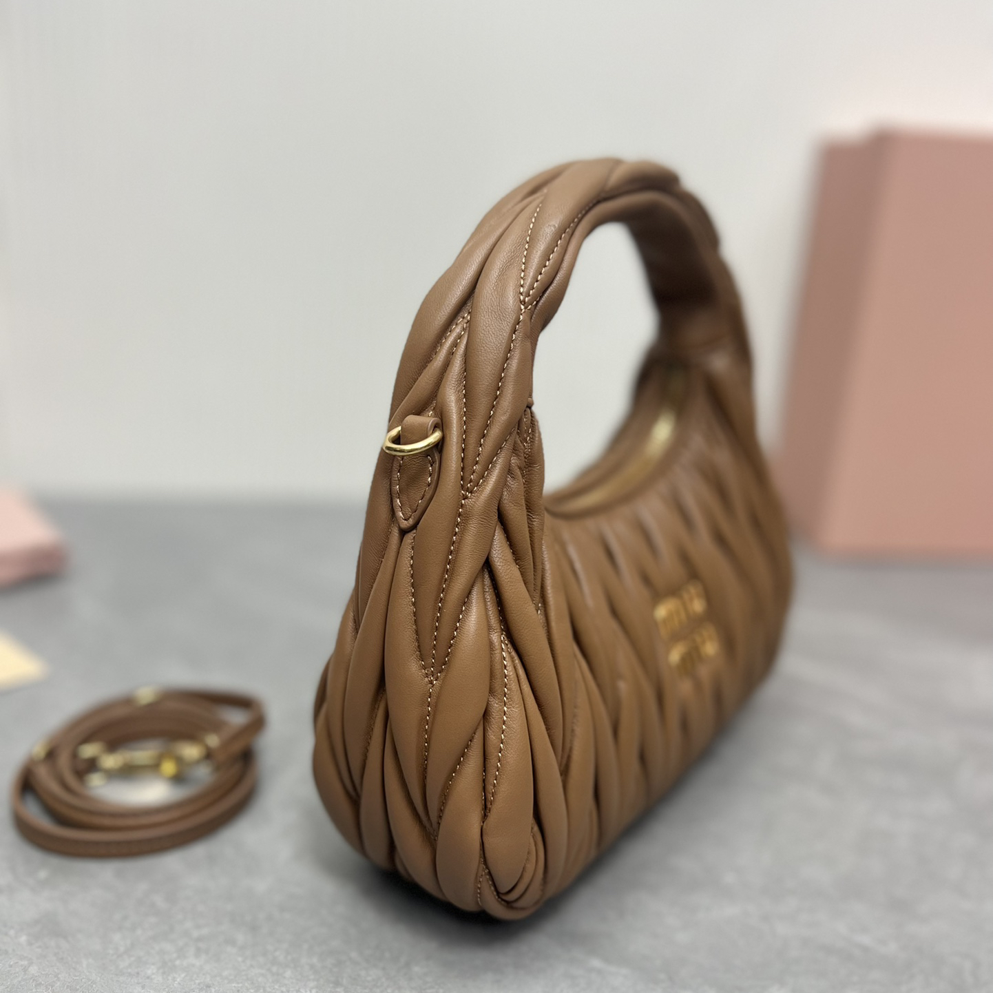 MIU MIU- Miuwander Metal Lettering Leather Women's Shoulder Crossbody Handbag