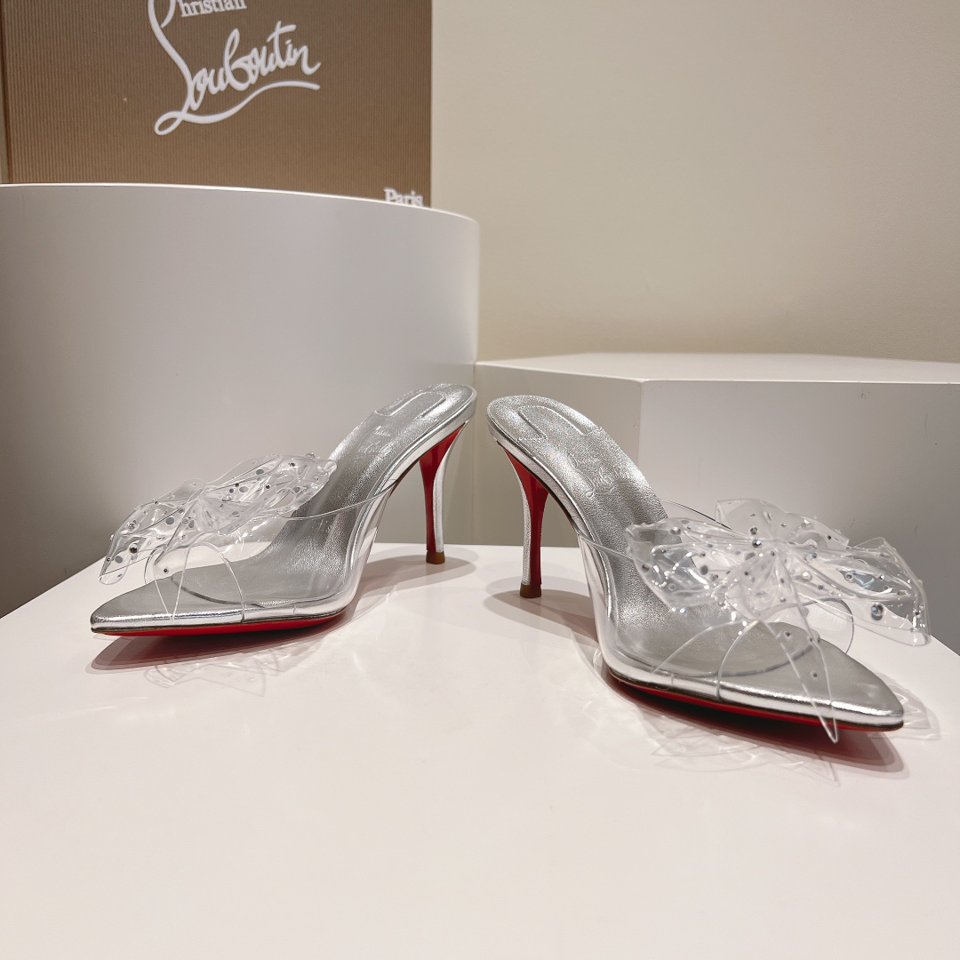 Christian Louboutin-Transparent bow high-heeled sandals