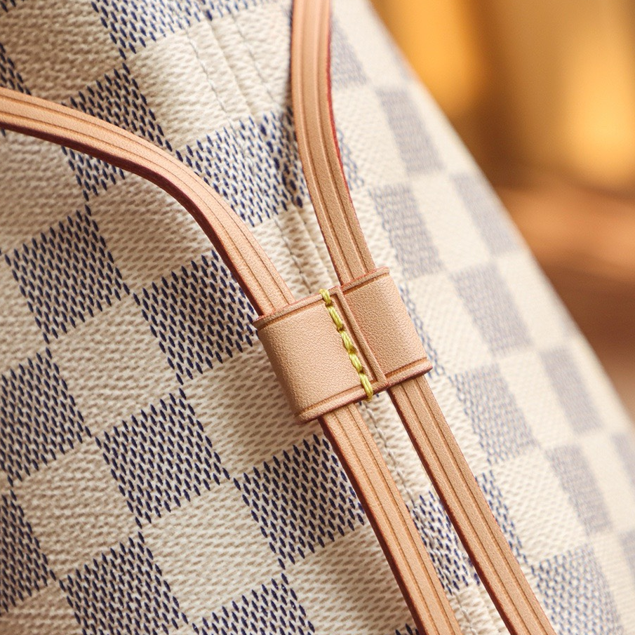 LV-Checkered Canvas and Cowhide Shopping Bag Shoulder Handbag