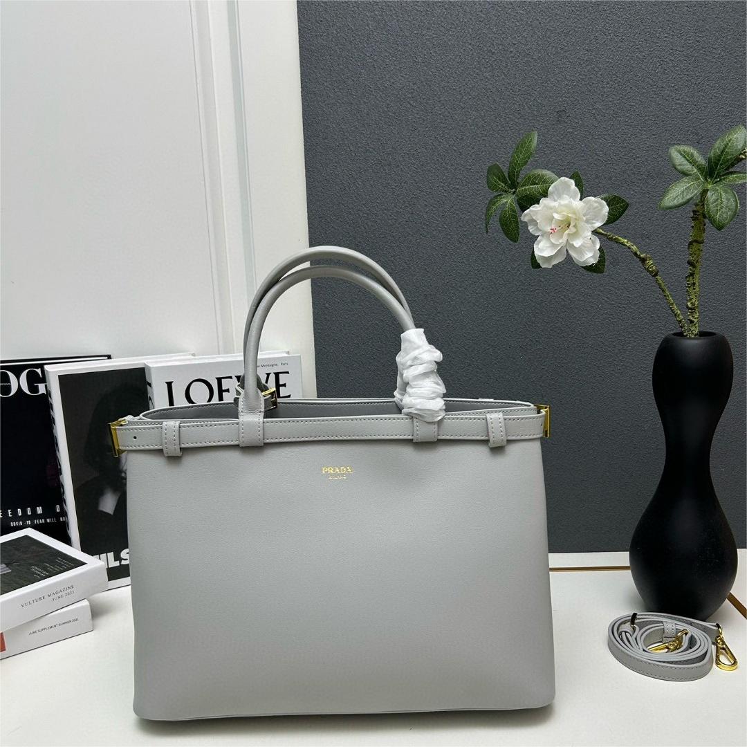 Prada-Double bag small shopping bag double series imported cowhide