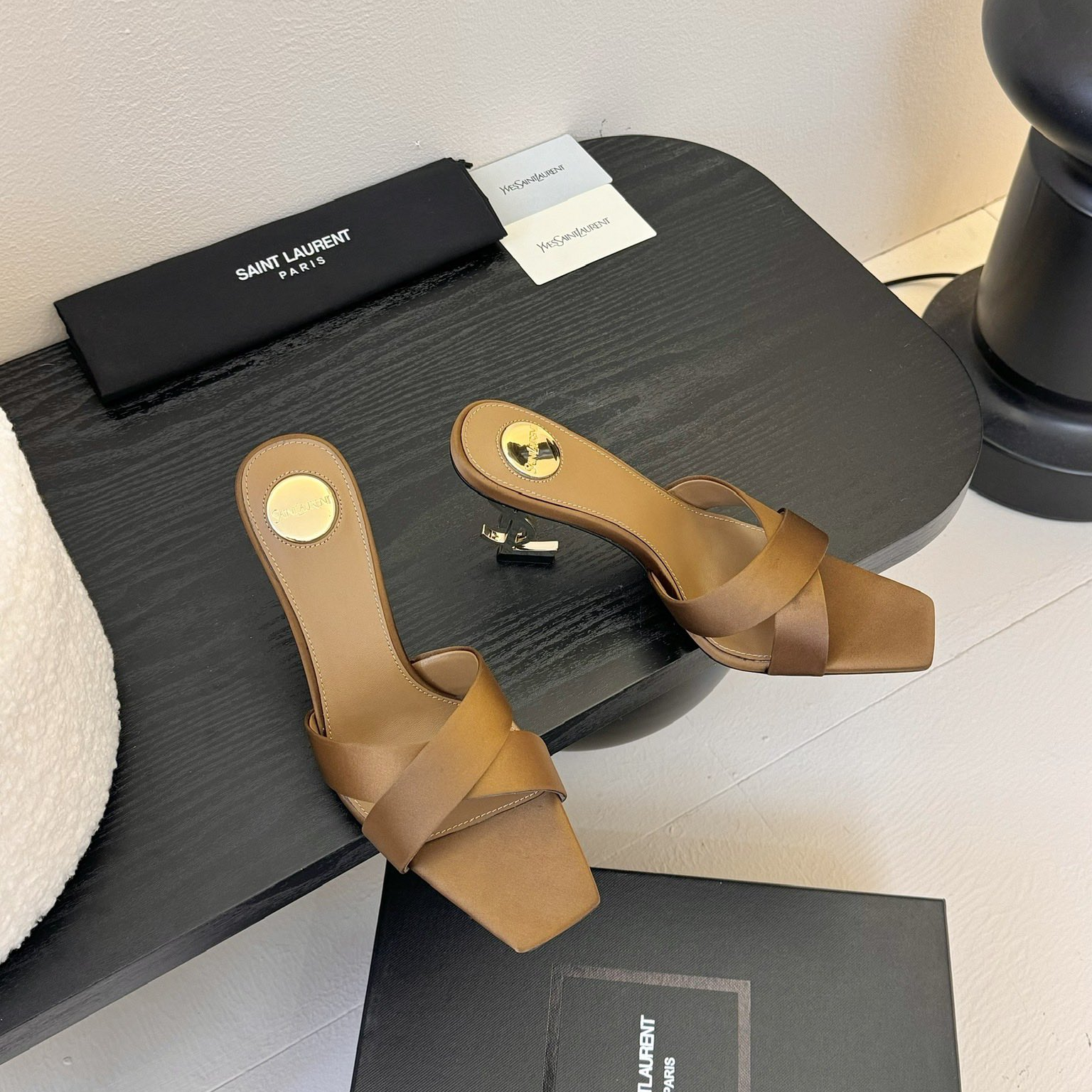 YSL-Cross woven silk high heels shoes