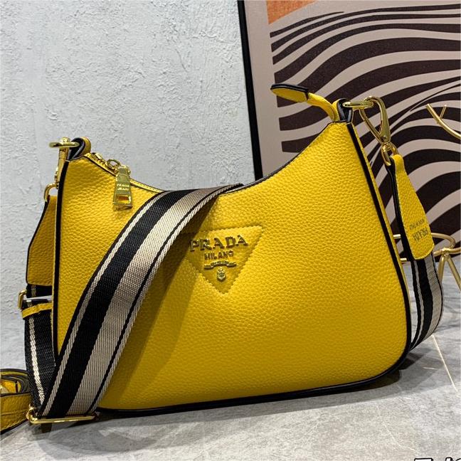 Prada-Imported first layer coarse lychee grain cowhide