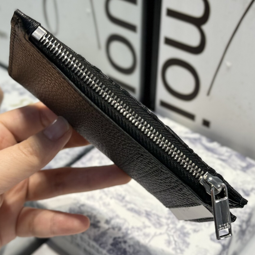 Dior-Black Cowhide Oblique Printed Zipper Clip