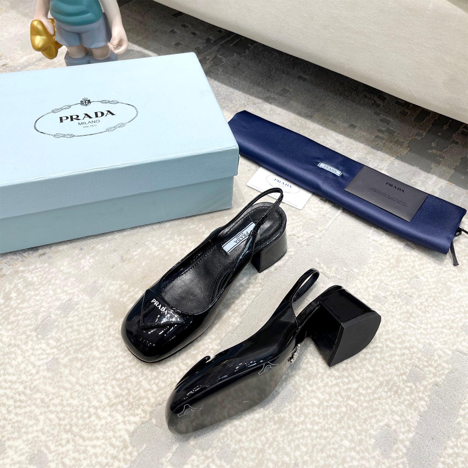 Prada-Classic triangle logo loafers, high heels