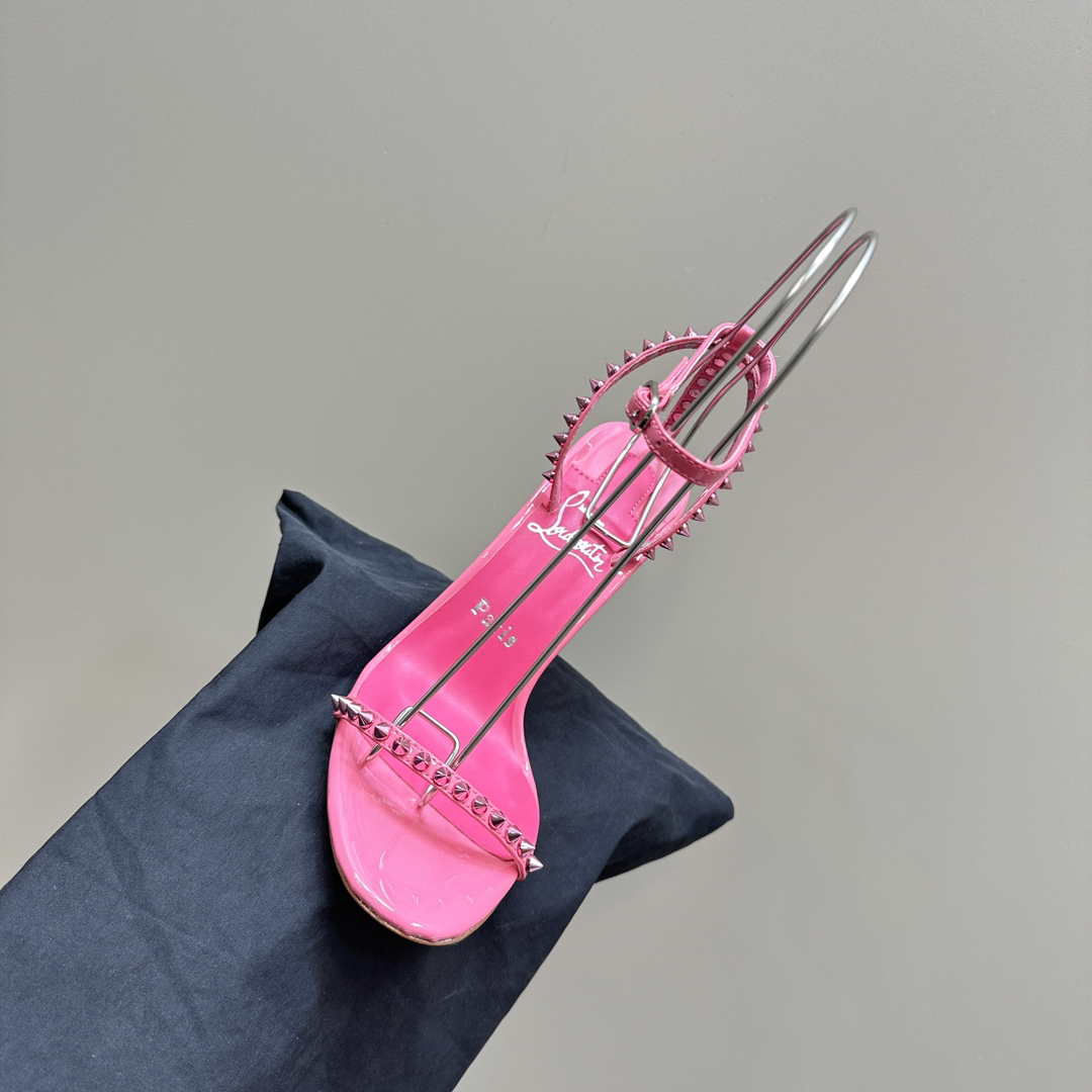 Christian Louboutin-Classic Willow Nail Inlaid Pink Peugeot High Heels