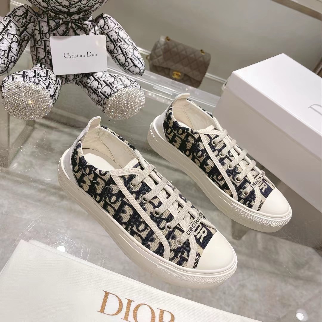 Dior-Walkn Thick soled Oblique Printed Cotton Embroidered Sports Shoes
