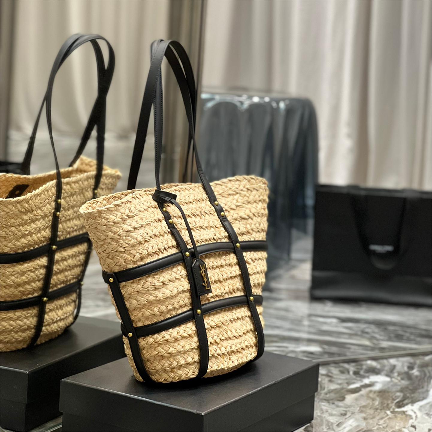 YSL-Lafite grass and smooth leather handbag