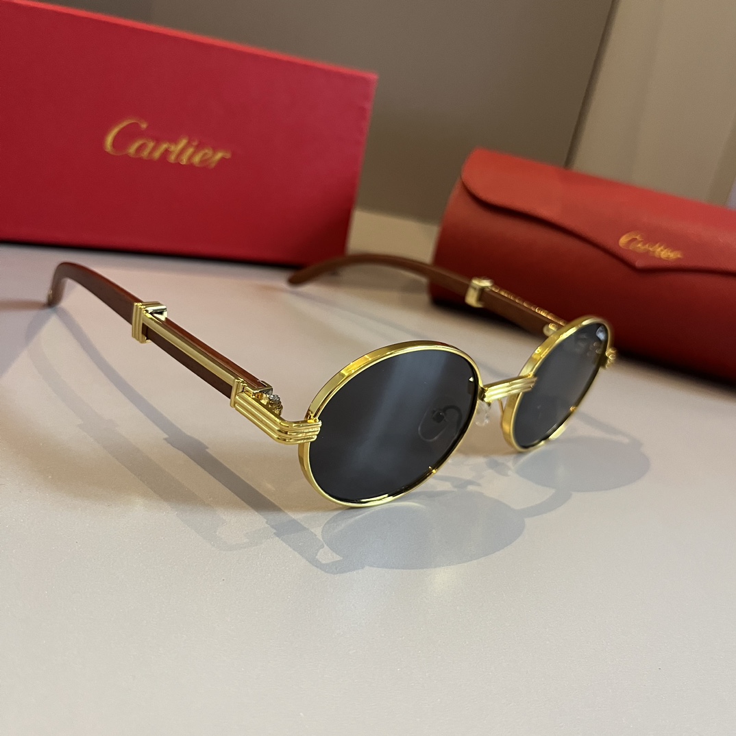 Cartier-2024 new metal material small round frame sunglasses