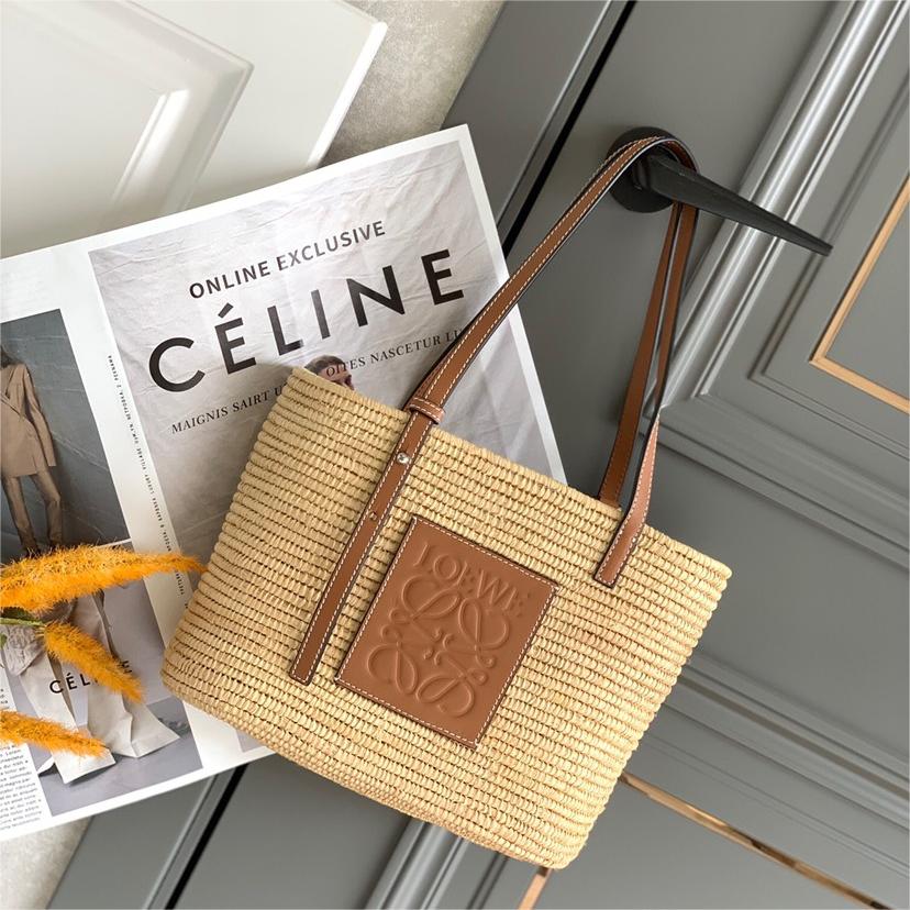 LOEWE-Small Lafite Grass and Beef Leather Square Basket Handbag