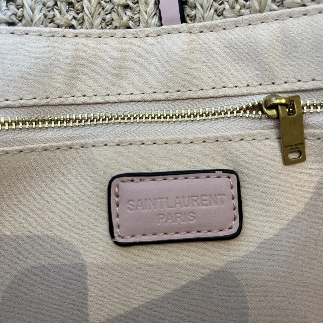 YSL-Panier medium bag in natural raffia and smooth leather