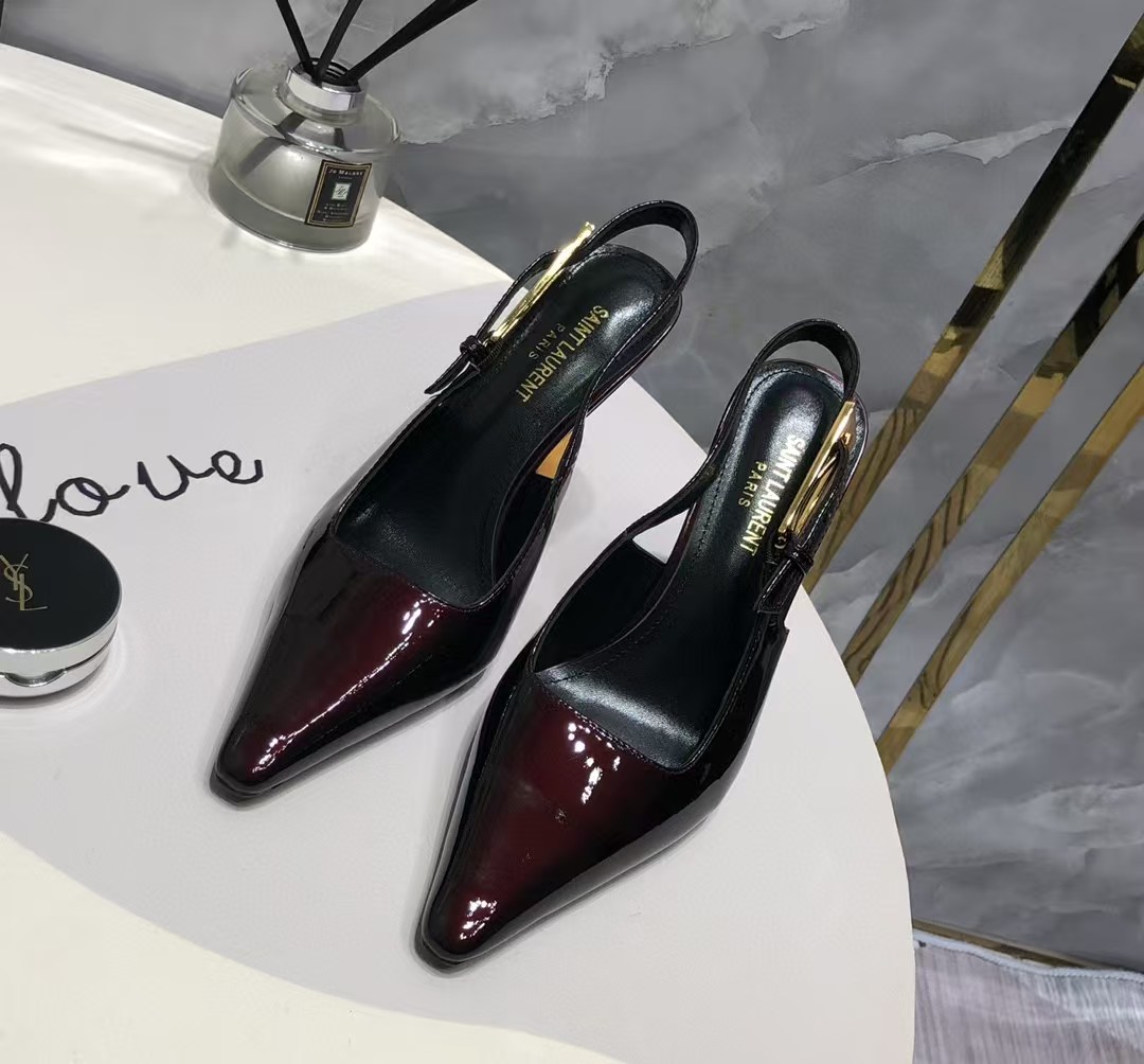 YSL -Exquisite pointed small gold bar high heels