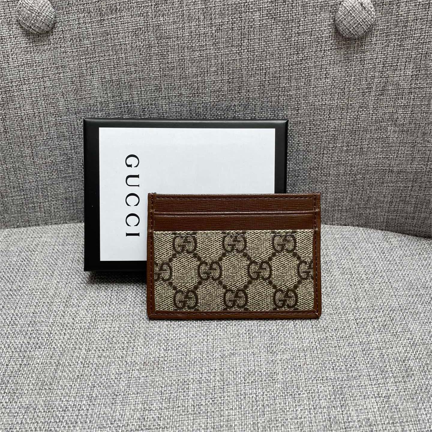 GUCCI-Coffee colored canvas material card bag