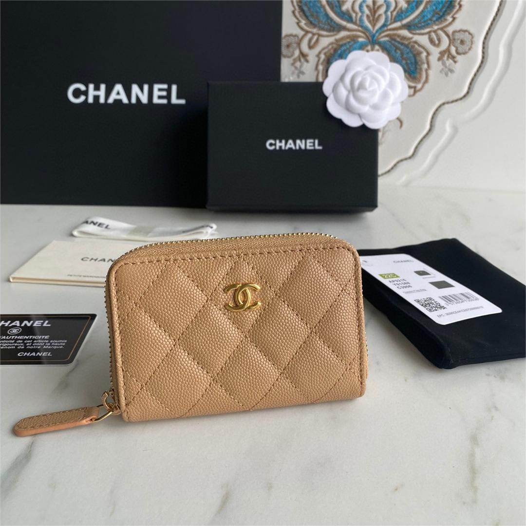 Chanel-24k thick gold plated hardware small zipper coin purse