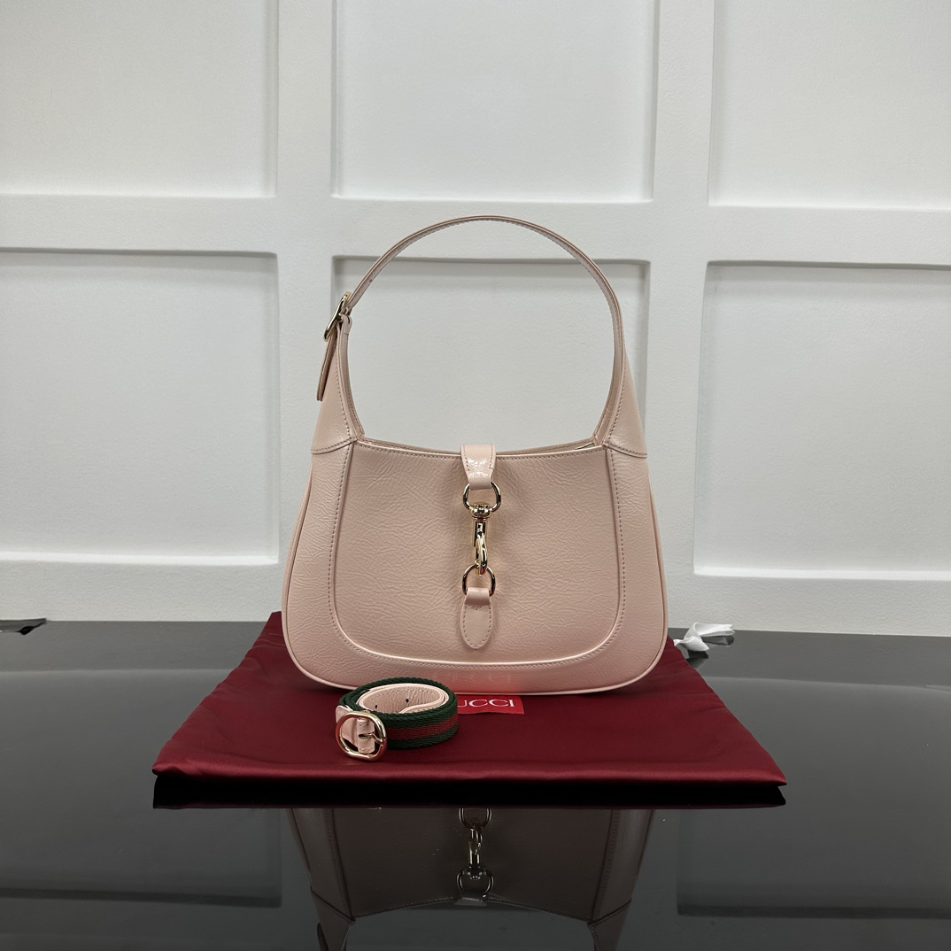 Gucci-Jackie series small shoulder backpack in light pink patent leather