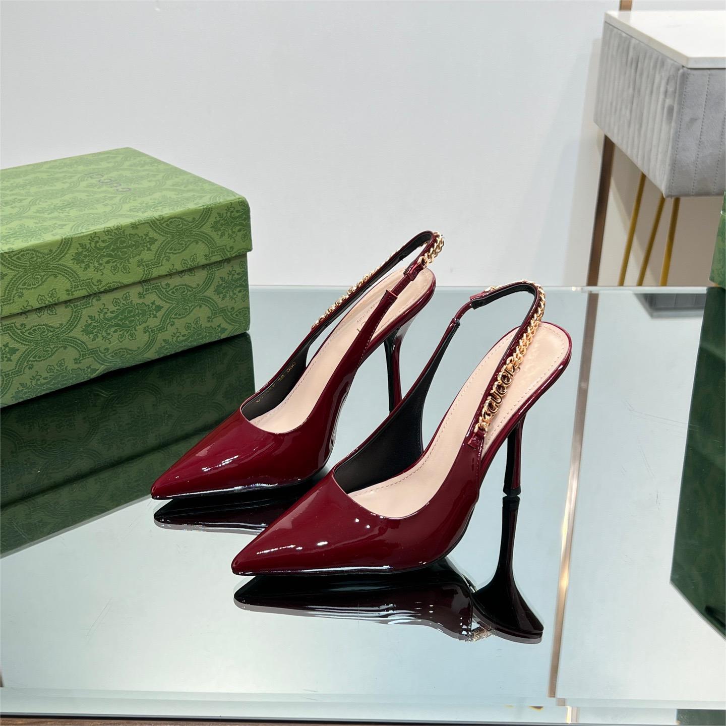 Gucci-letter buckle l o g o chain high-heeled sandals