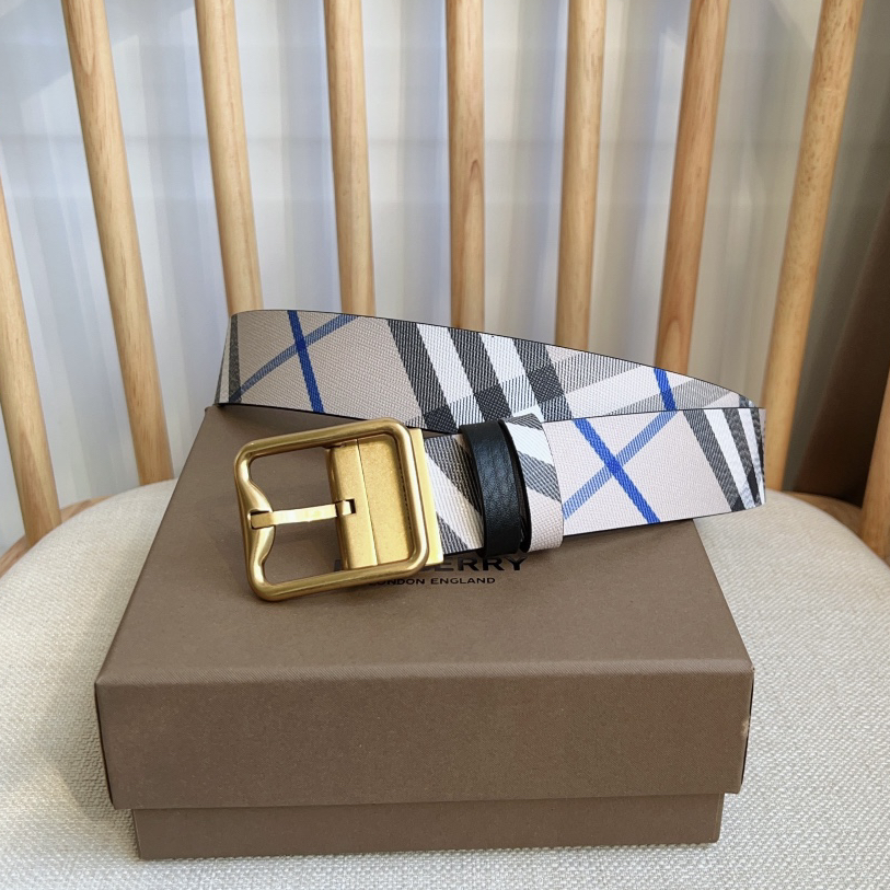 Burberry-Plaid calf leather belt