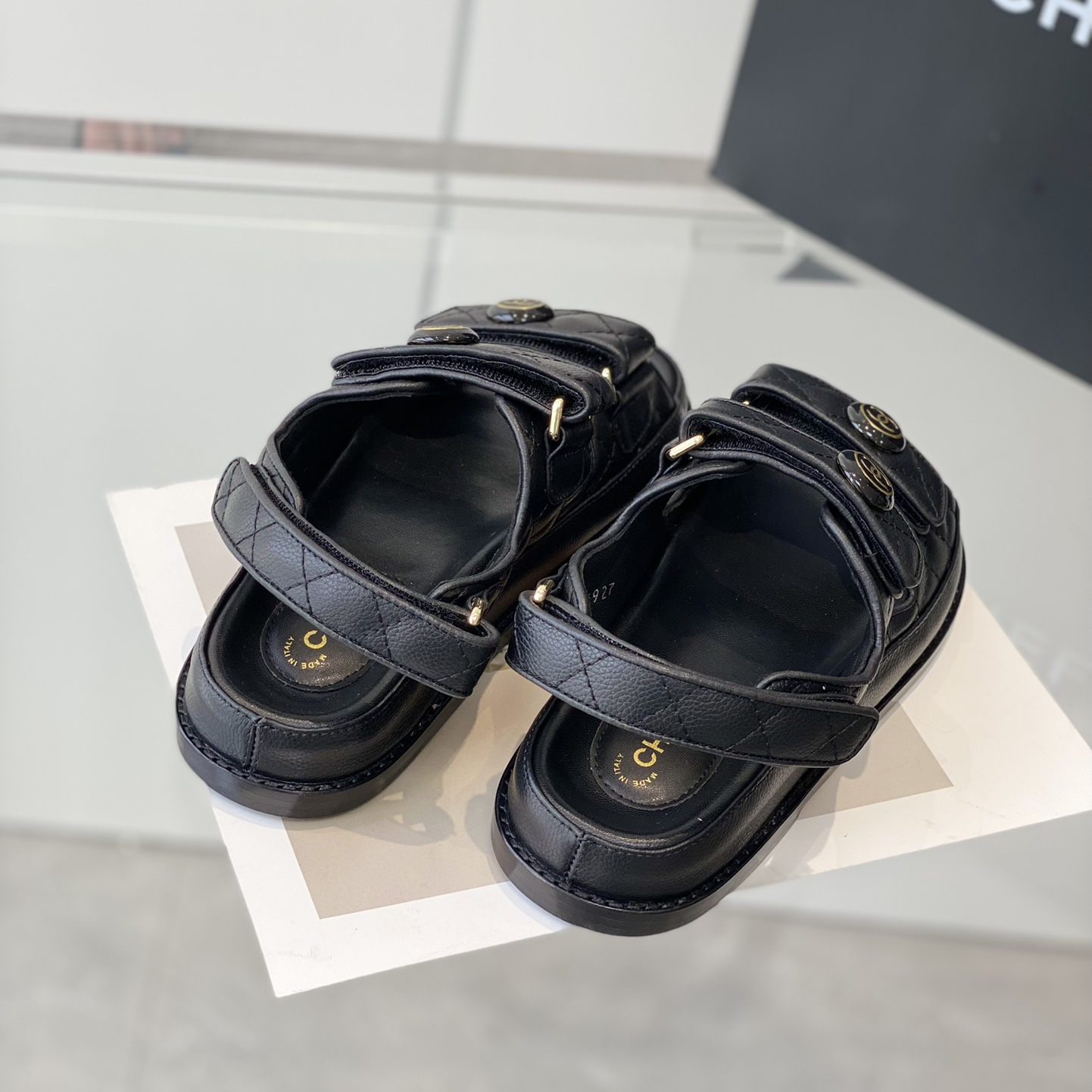 Chanel-Black Flat Beach Sandals