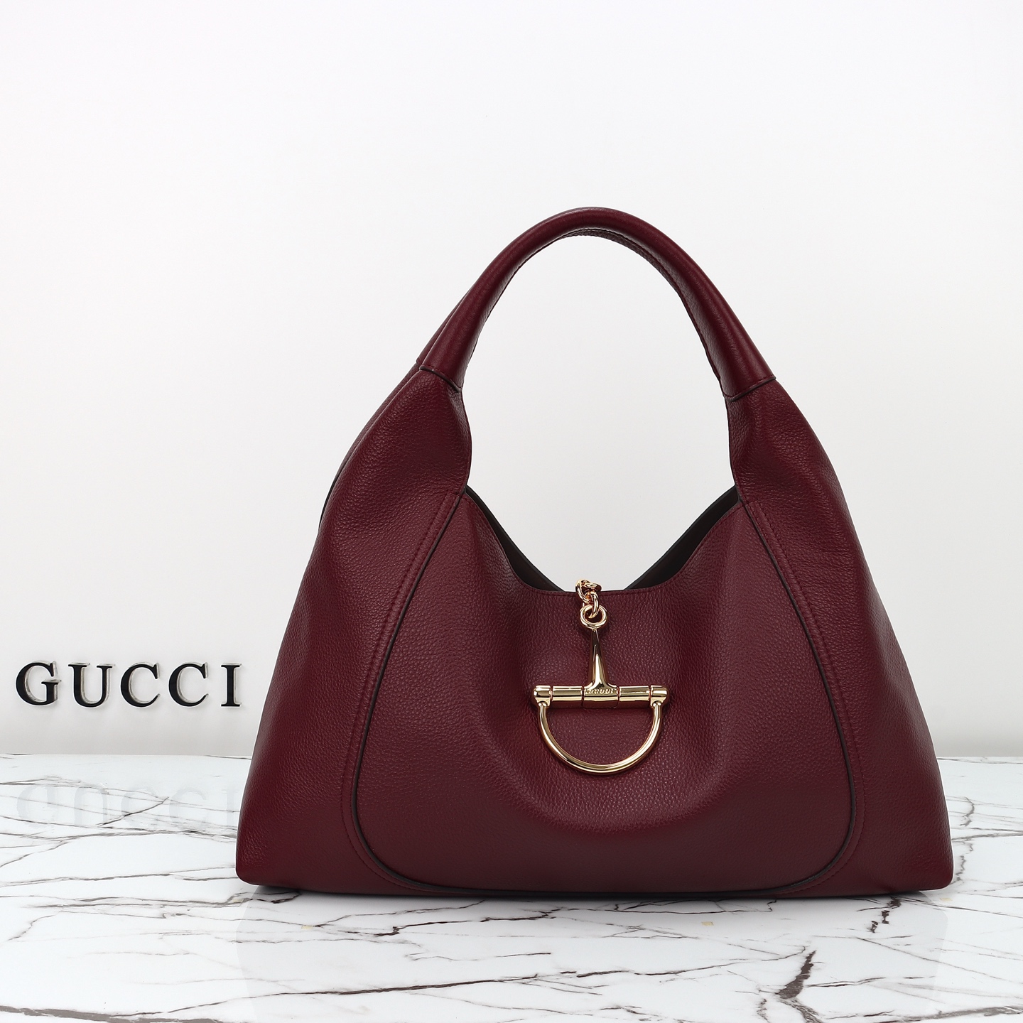 Gucci- Softbit series semi horseneck buckle leather bag