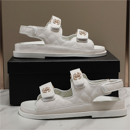 CHANEL-Velcro Cowhide Denim Fabric with Resin Buckle Paired with Sandals