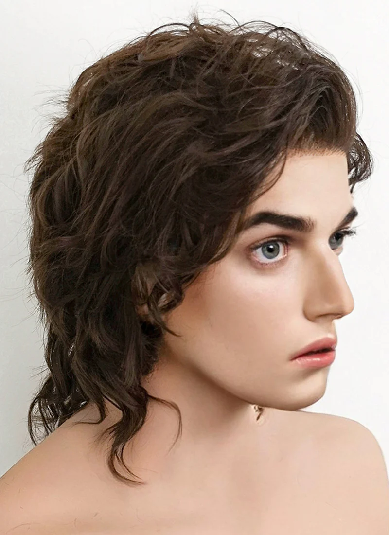 Stranger things Steve Harrington Brunette Wavy Lace Front Synthetic Men's Wig LF407A