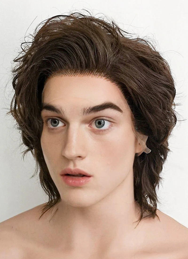 Stranger things Steve Harrington Brunette Wavy Lace Front Synthetic Men's Wig LF407A