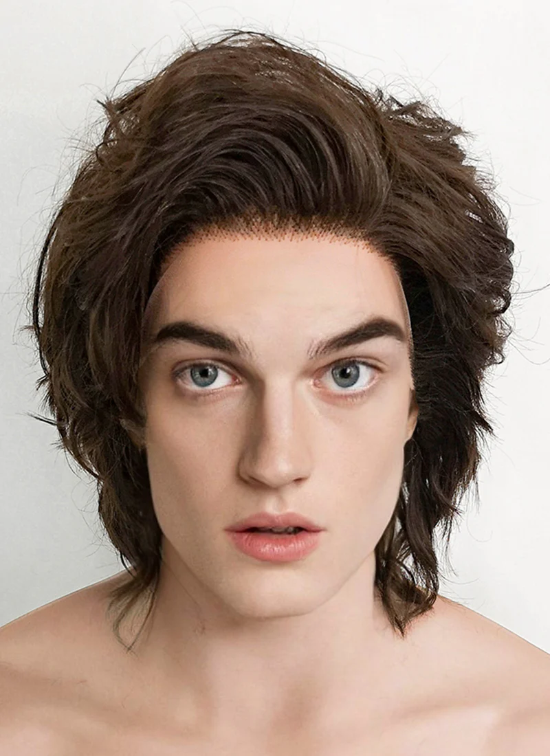 Stranger things Steve Harrington Brunette Wavy Lace Front Synthetic Men's Wig LF407A