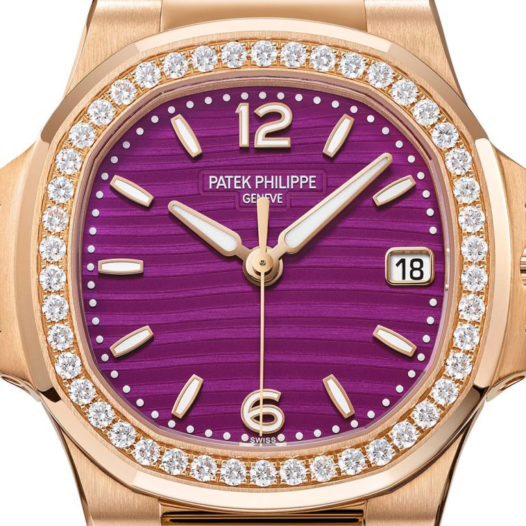 Patek Philippe 7010/1R-013 Nautilus Purple Dial 18k Rose Gold Diamond Bezel Ladies Watch