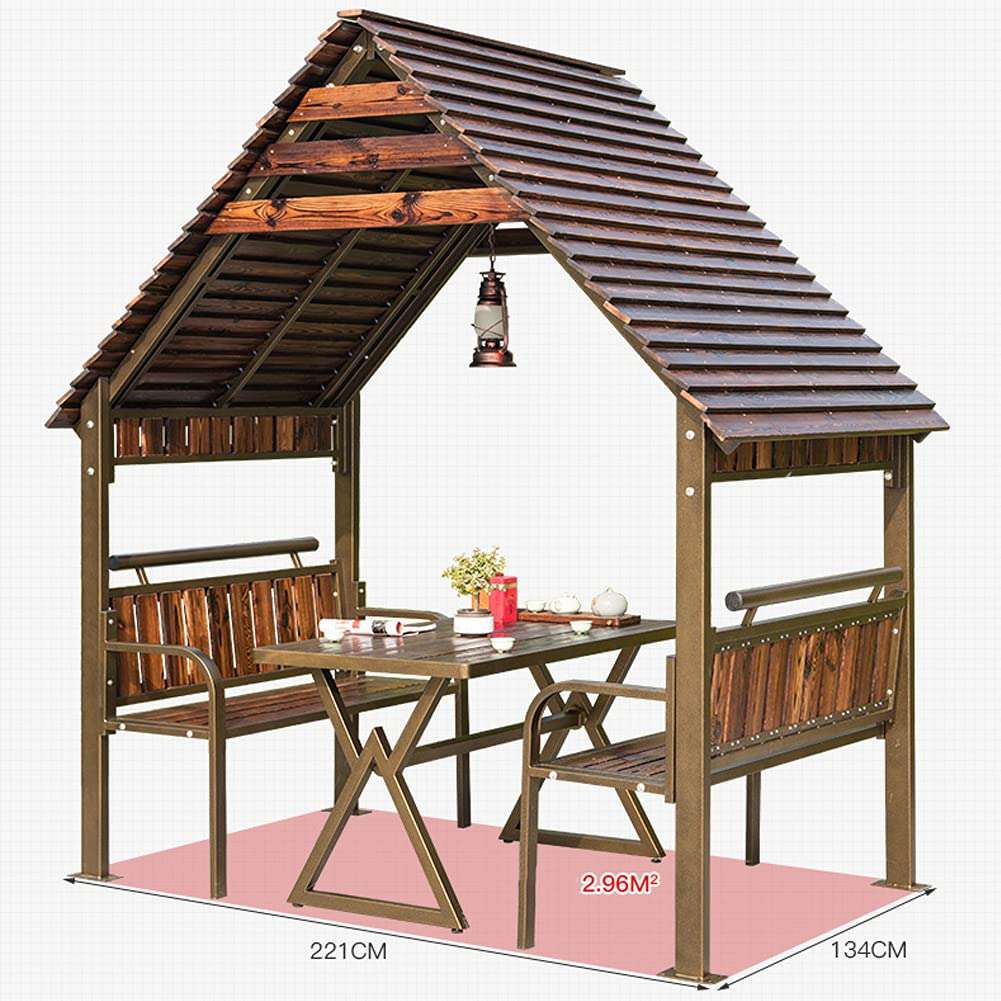 【Gazebo】Leisure Log Cabin Solid Wood Outdoor Patio Garden Pavilion Rain ...