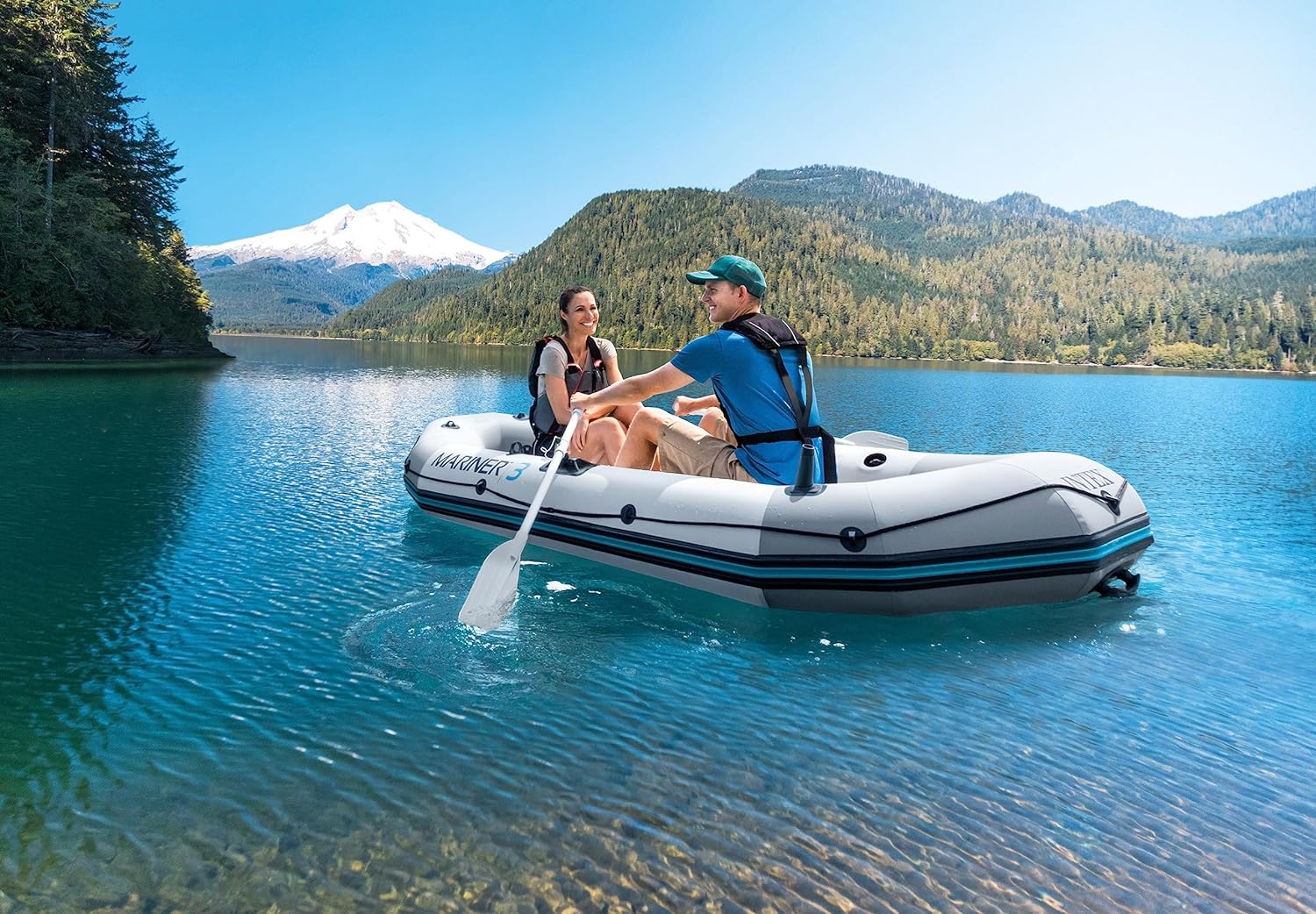 INTEX 68376EP Mariner 4 Inflatable Boat Set Includes Deluxe 54in Aluminum Oars and HighOutput