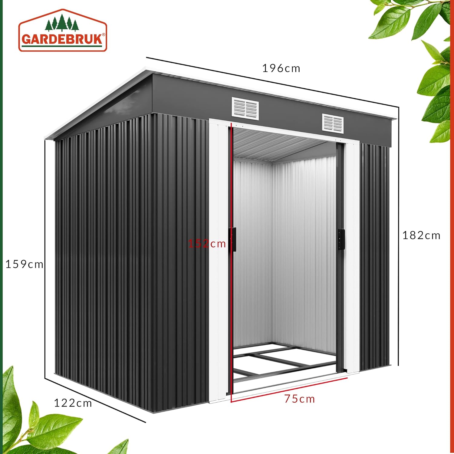 GARDEBRUK® Garden Metal Tool Shed | Anthracite | 6x4 FT | Outdoor Tool ...