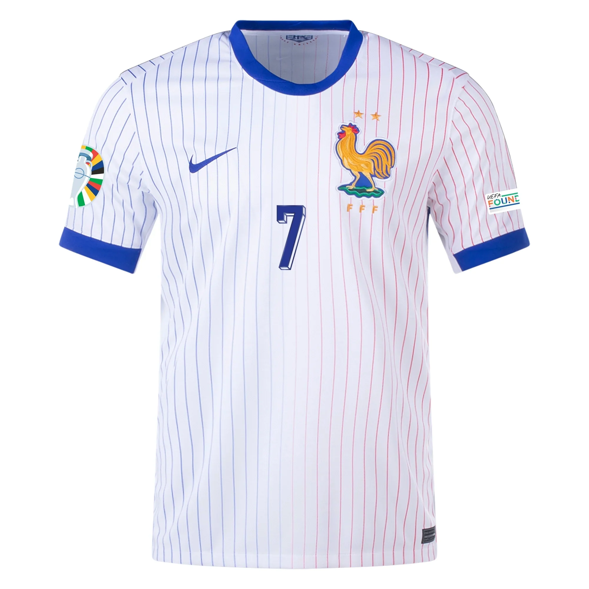 France Antoine Griezmann Away Jersey w/ Euro 2024 Patches 24/25 (White/Bright Blue)