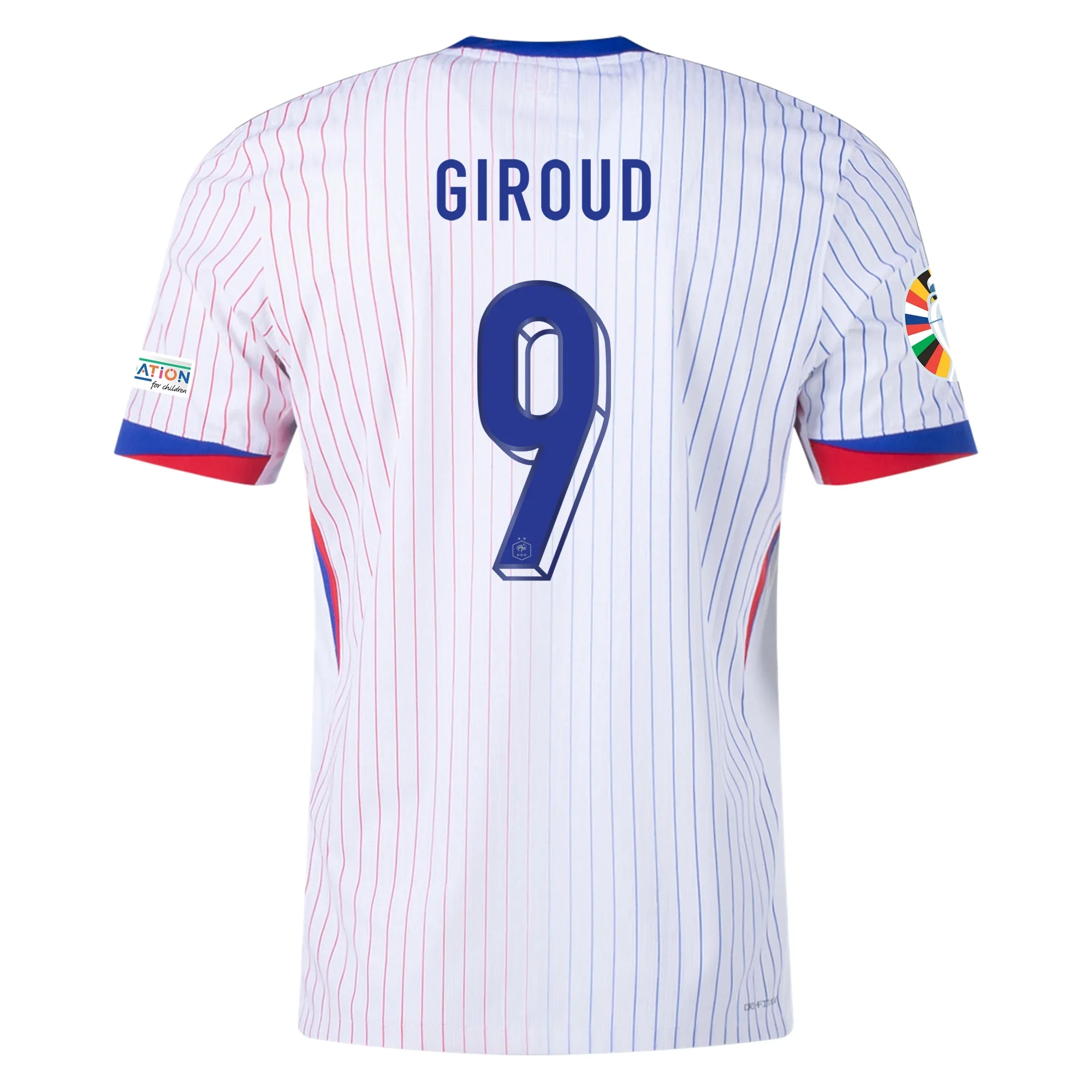 France Oliver Giroud Away Jersey w/ Euro 2024 Patches 24/25 (White/Bright Blue)