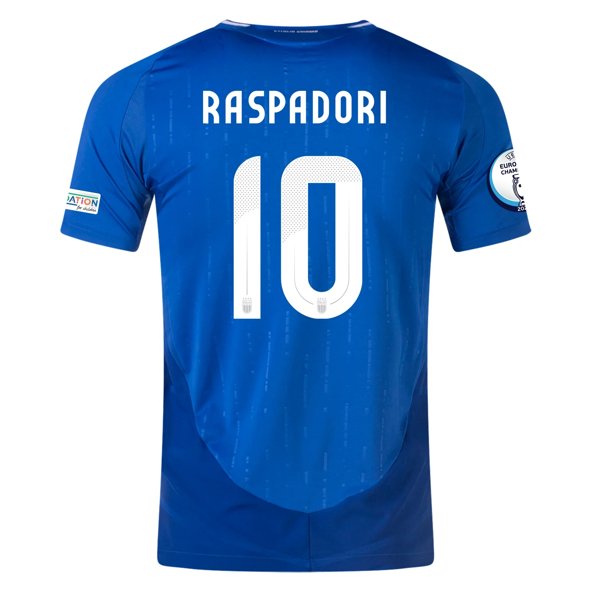 Italy Authentic Giacomo Raspadori Home Jersey w/ Euro 2024 Patches 24/25 (Blue)