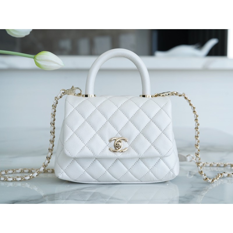 CHANEL 𝑪𝒐𝑪𝒐 𝒉𝒂𝒏𝒅𝒍𝒆 New Cowhide Handle 𝗠𝗶𝗡𝗶𝗡𝗶 Pearlescent White