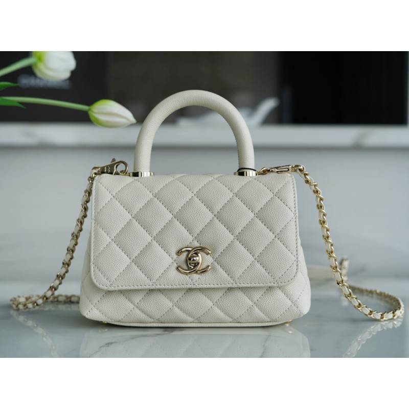 CHANEL 𝑪𝒐𝑪𝒐 𝒉𝒂𝒏𝒅𝒍𝒆 New Cowhide Handle 𝗠𝗶𝗡𝗶 Snow White