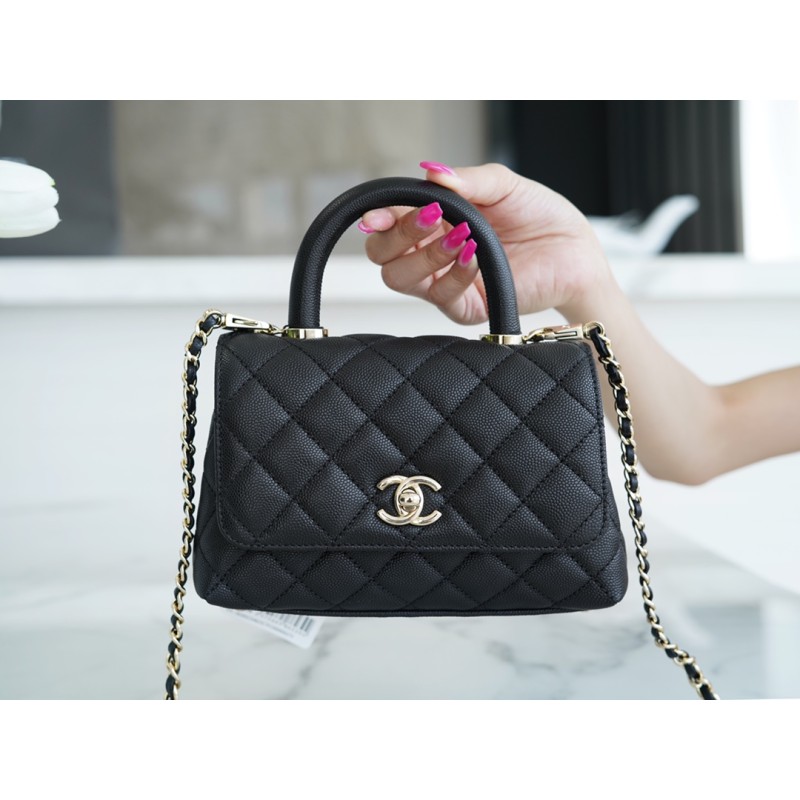 CHANEL 𝑪𝒐𝑪𝒐 𝒉𝒂𝒏𝒅𝒍 𝒆 New cowhide handle 𝗠𝗶𝗡𝗶 Black gold