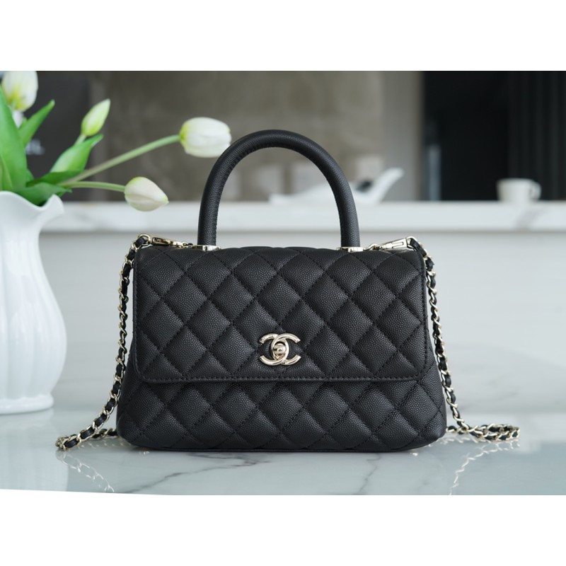 CHANEL 𝑪𝒐𝑪𝒐 𝒉𝒂𝒏𝒅𝒍𝒆 New Cowhide Handle Small Black Gold