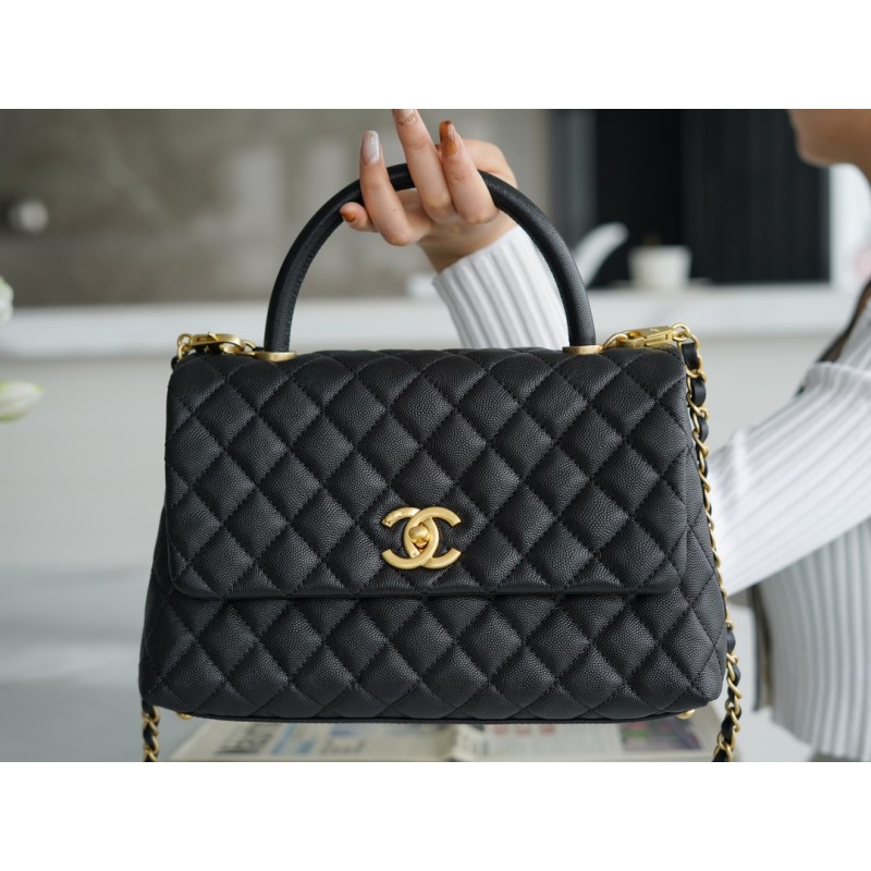 CHANEL 𝑪𝒐𝑪𝒐 𝒉𝒂𝒏𝒅𝒍𝒆 New Cowhide Handle Medium Black Gold