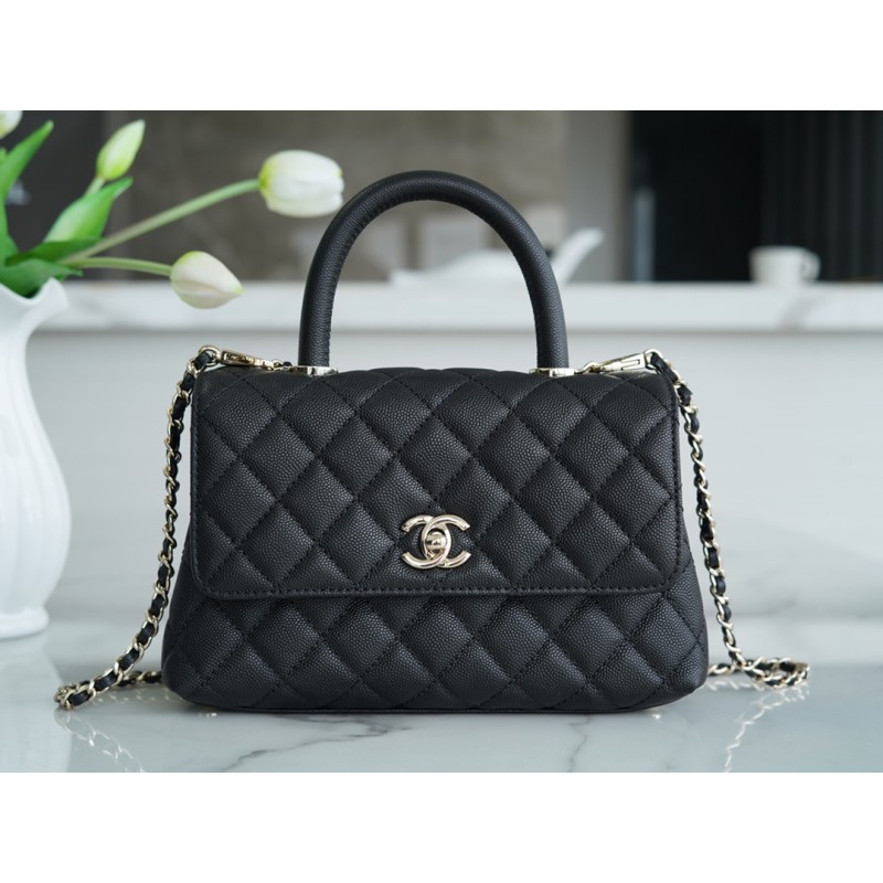 CHANEL 𝑪𝒐𝑪𝒐 𝒉𝒂𝒏𝒅𝒍𝒆 New Cowhide Handle Small Black Gold