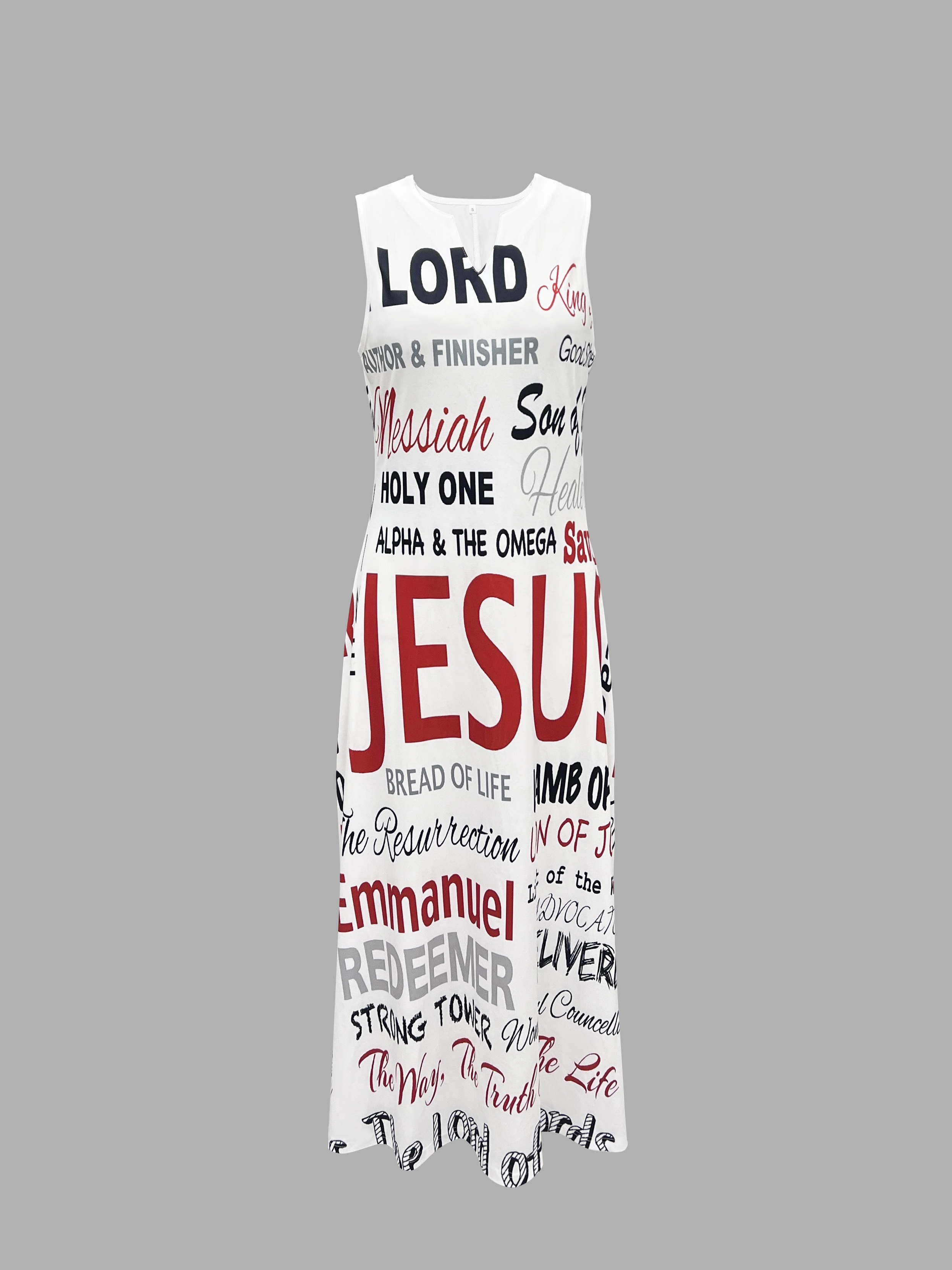 Letter Print Notched Neck Dress, Elegant Sleeveless Maxi Dress For Spring & Summer, Women's Clothing