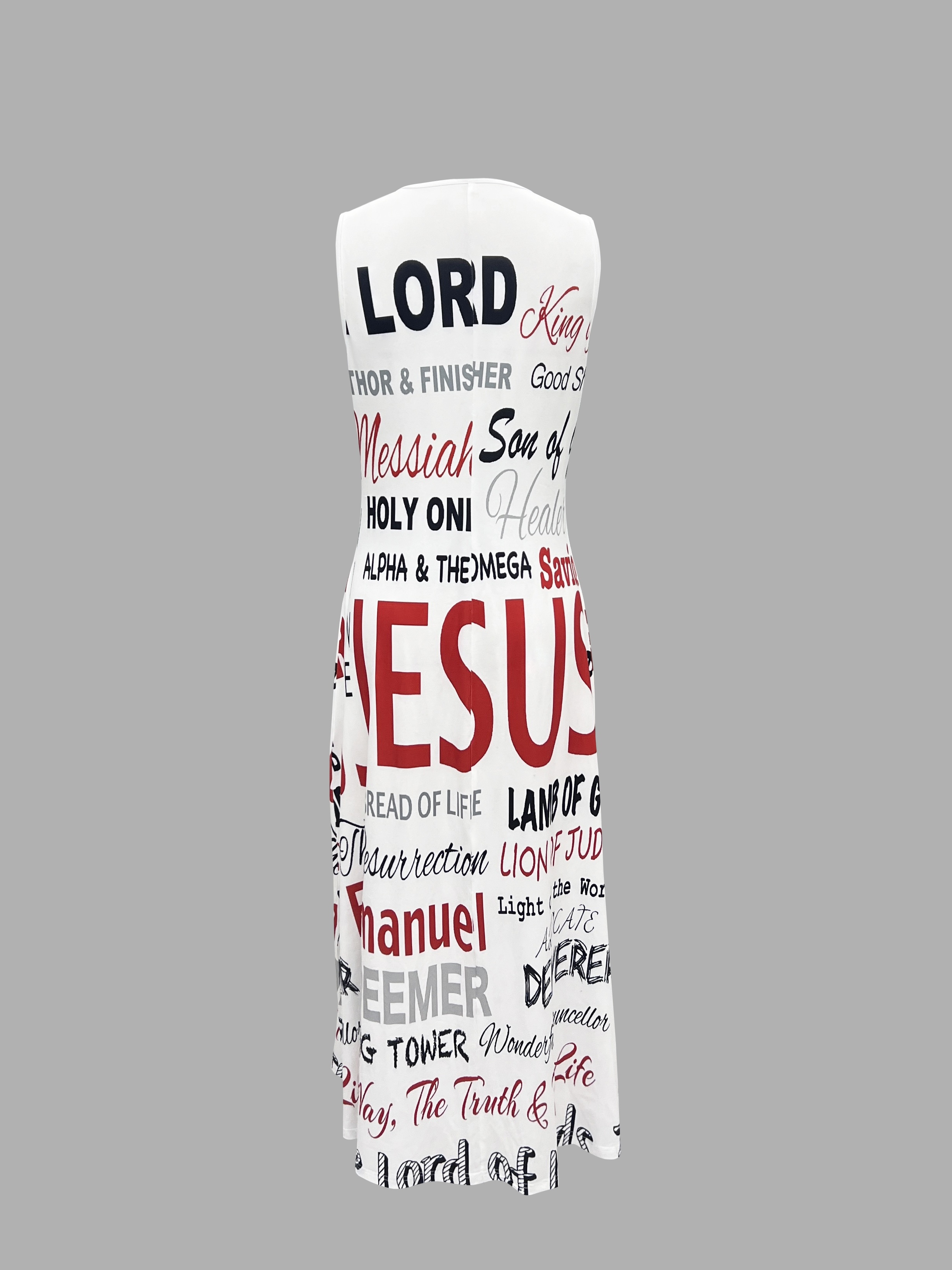 Letter Print Notched Neck Dress, Elegant Sleeveless Maxi Dress For Spring & Summer, Women's Clothing