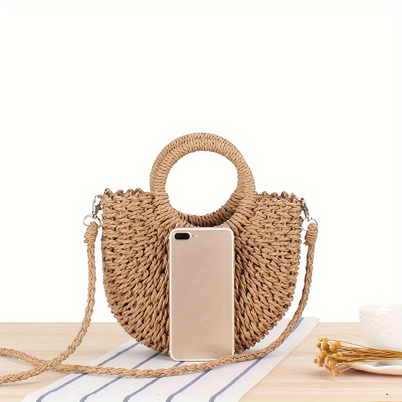 Stylish Summer Straw Crossbody Bag - Drawstring Closure, Polyester Lining, Solid Color, Urban Theme - Perfect for Beach and Outdoor Activities