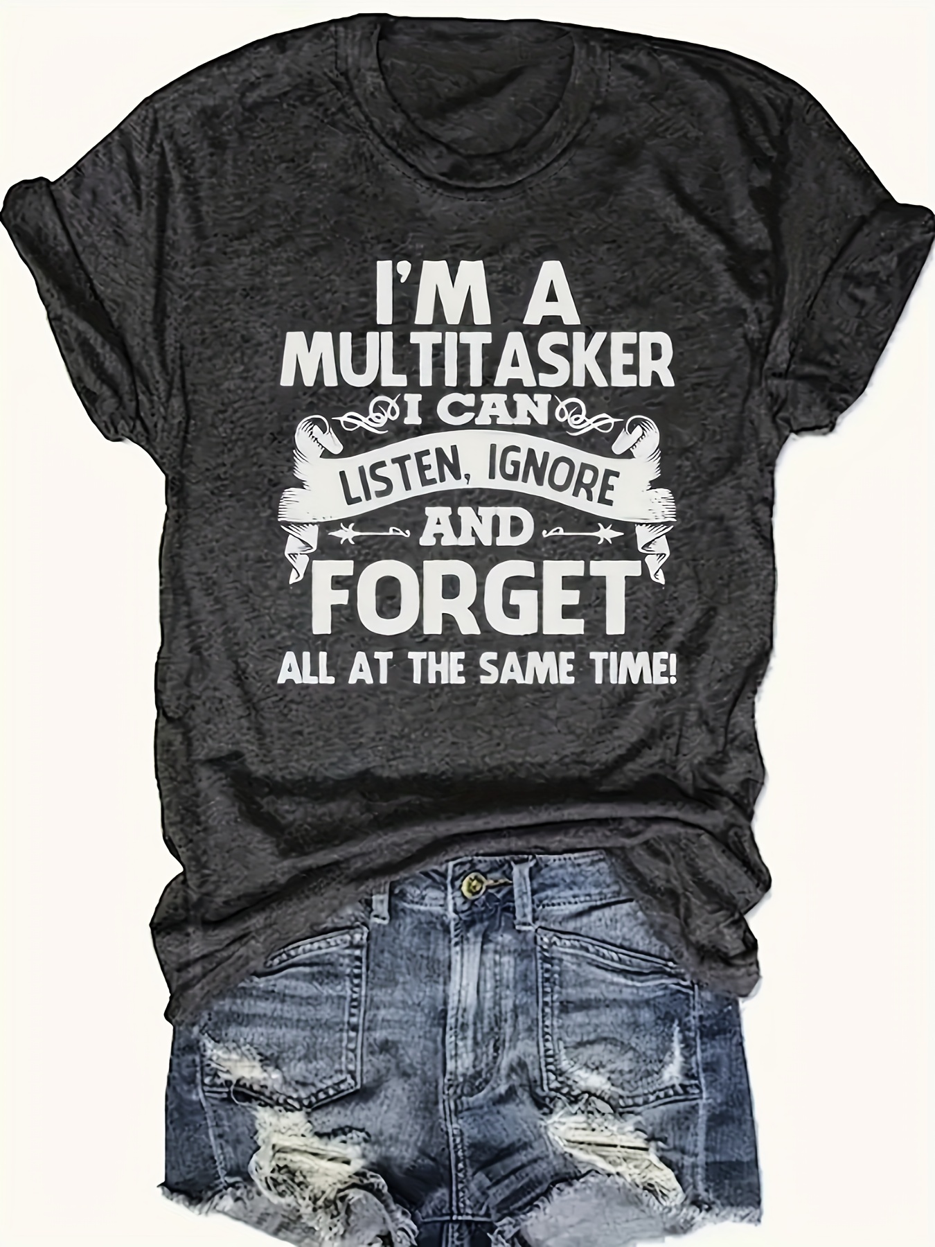 Letter Print Crew Neck T-shirt, Casual Short Sleeve Top For Spring & Summer, Women's Clothing