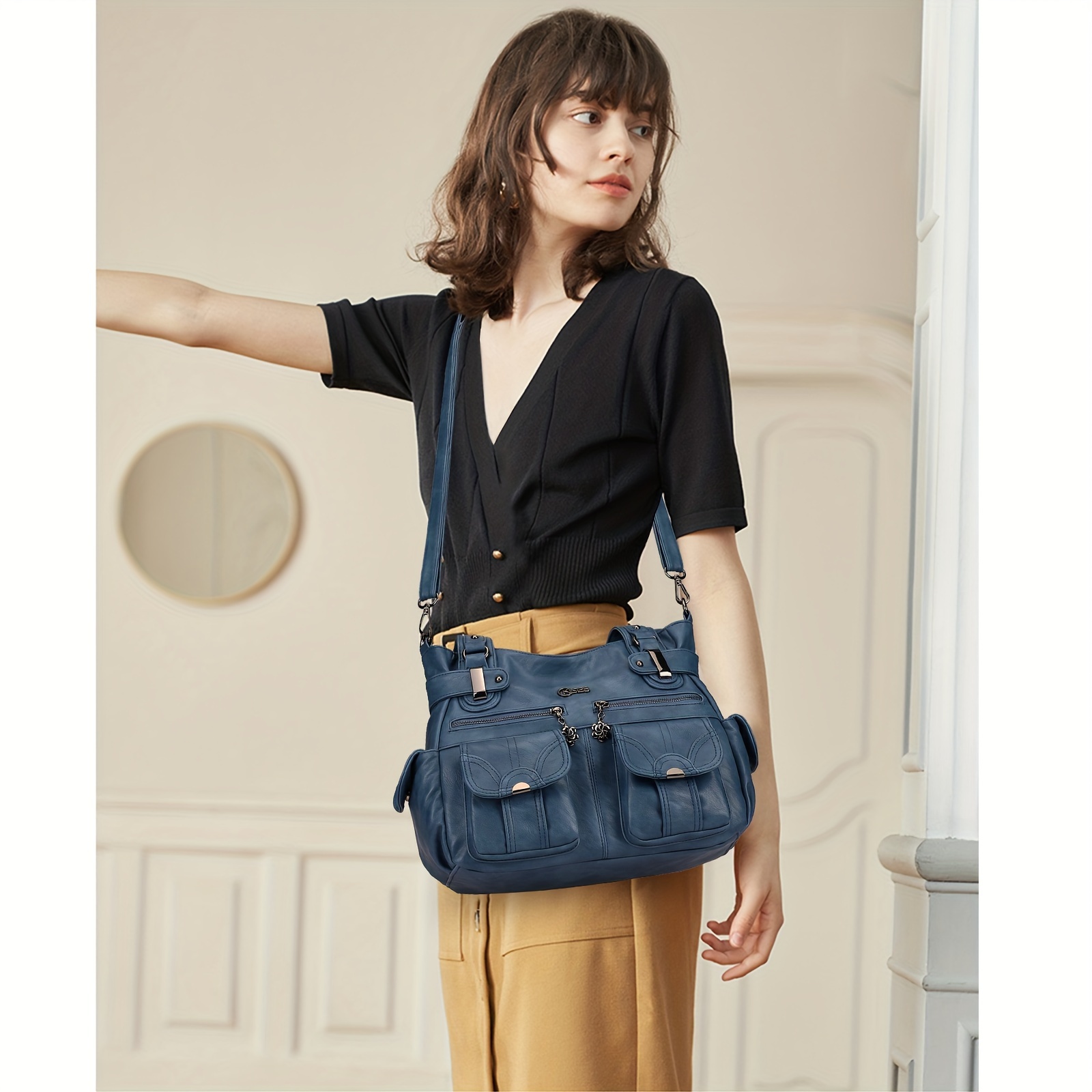 Purses And Handbags For Women Large Hobo Shoulder Bags Soft PU Leather Multi-Pocket Tote Bag